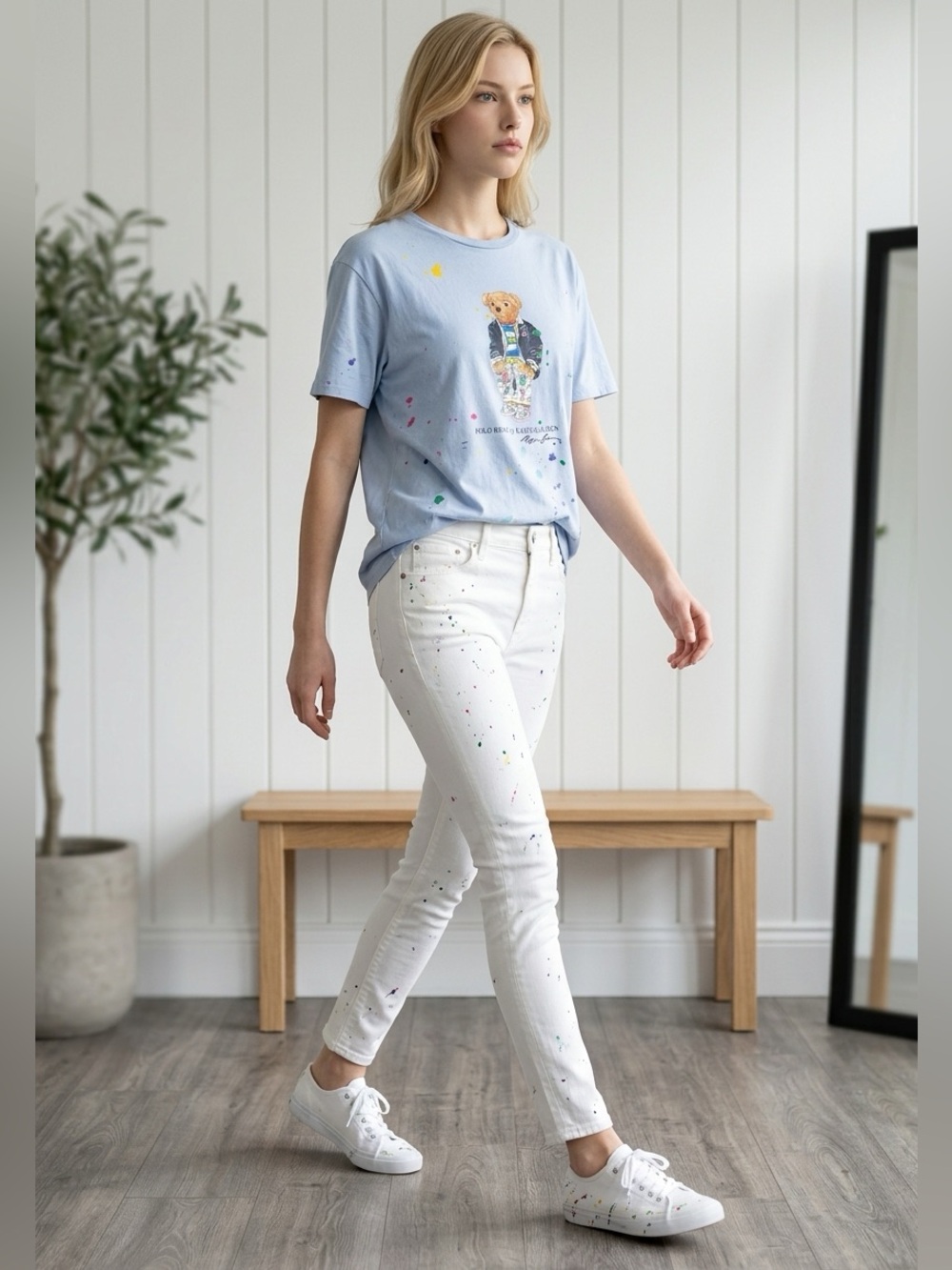 Polo by Ralph Lauren Light Blue Bear Paint-Splatter Tee